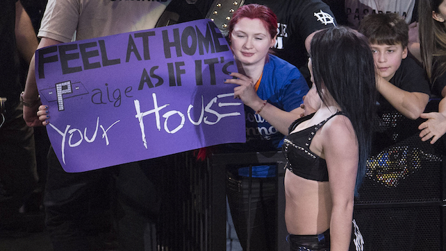 COLOGNE, GERMANY - FEBRUARY 11: Paige during WWE Road to WrestleMania at the Lanxess Arena on February 11, 2016 in Cologne, Germany. (Photo by Marc Pfitzenreuter/Getty Images) paige