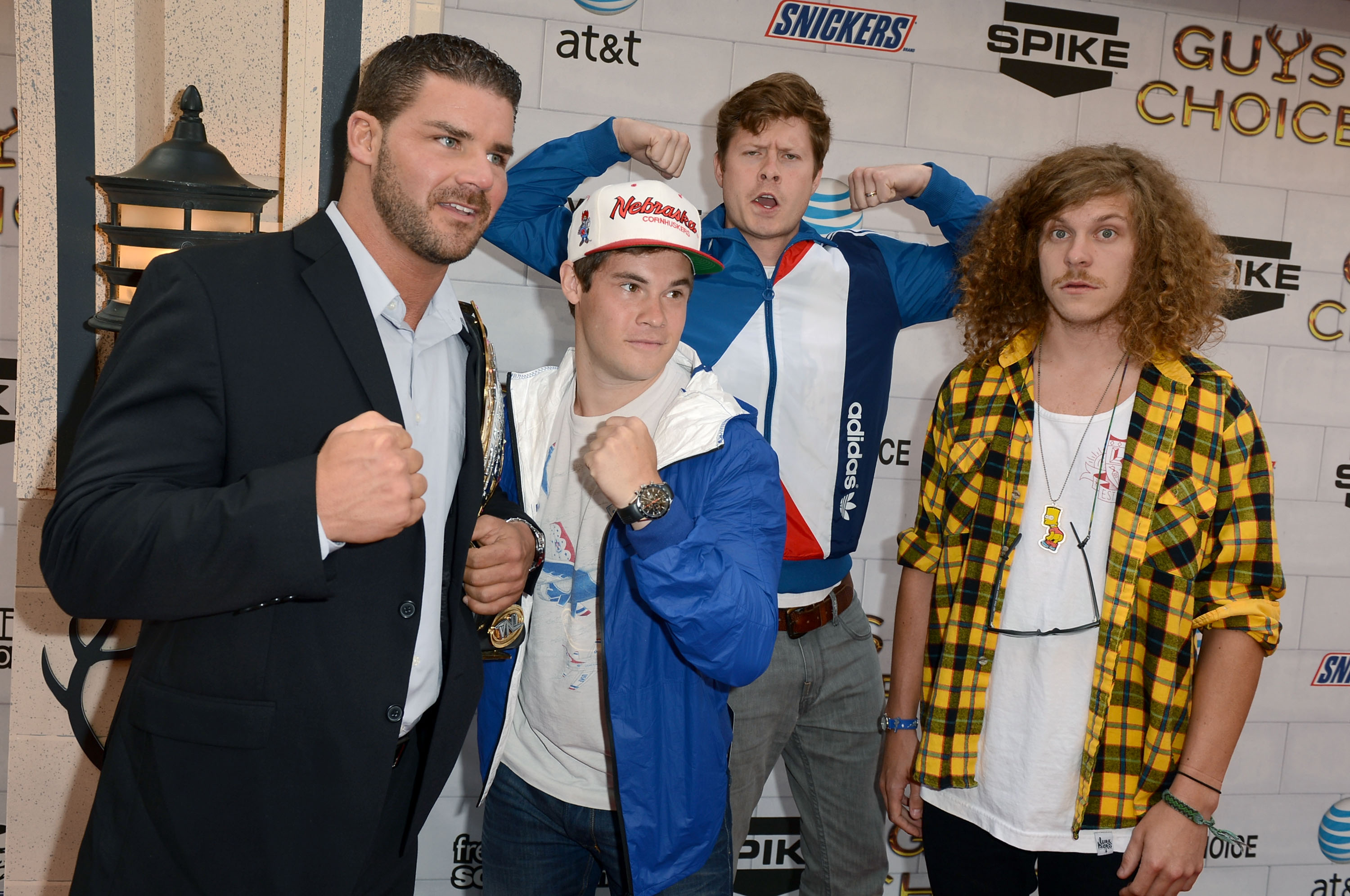 CULVER CITY, CA - JUNE 02: (L-R) Professional wrestler Bobby Roode with actors Adam DeVine, Anders Holm, and Blake Anderson arrive at Spike TV's 6th Annual CULVER CITY, CA - JUNE 02: (L-R) Professional wrestler Bobby Roode with actors Adam DeVine, Anders Holm, and Blake Anderson arrive at Spike TV's 6th Annual