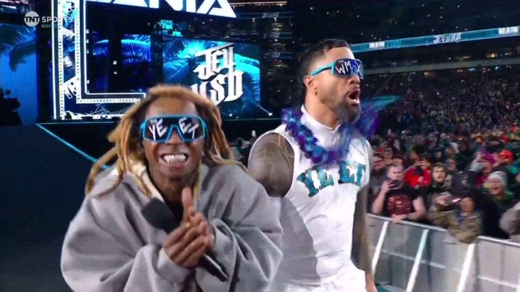 Lil Wayne Raps Jey Uso To The Ring At WWE WrestleMania 40