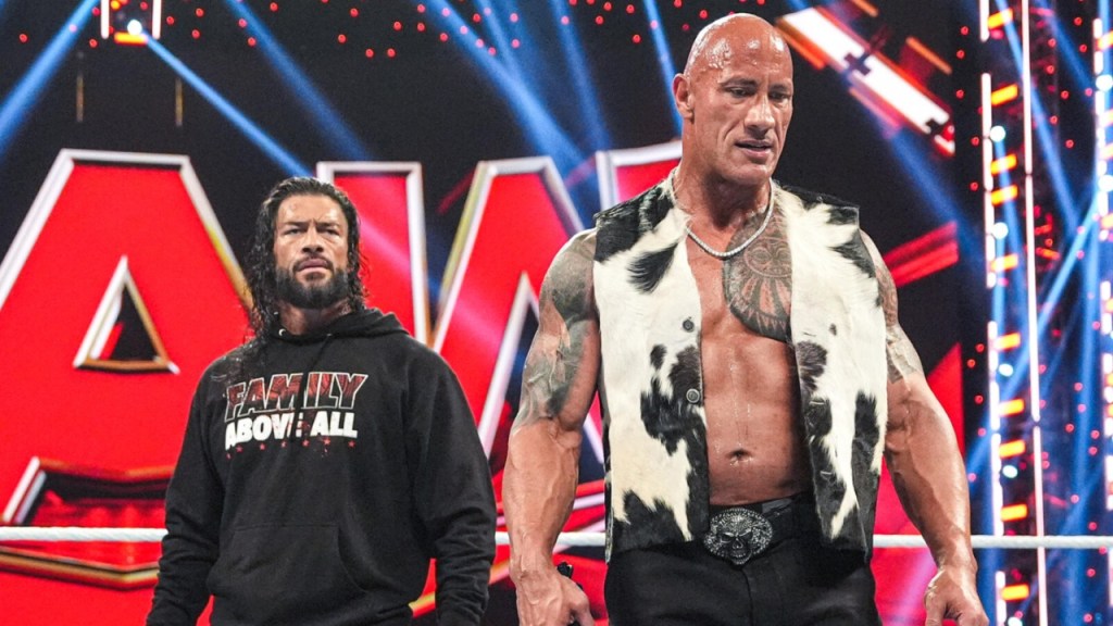Roman Reigns and The Rock on the final RAW before WrestleMania 40