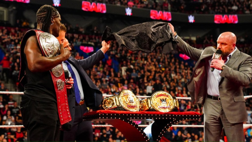 Triple H and Adam Pearce reveal new World tag team titles on WWE RAW