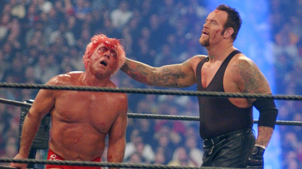 Ric Flair and The Undertaker at Wrestlemania X8 during WWF Wrestlemania X8