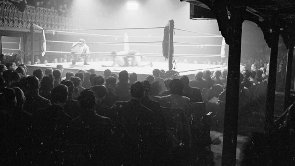 black and white wrestling ring