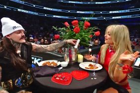 Dominik Mysterio and Liv Morgan celebrating Valentine's Day at WWE SmackDown