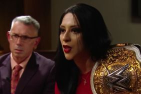Stephanie Vaquer and Michael Cole during a backstage segment on WWE RAW