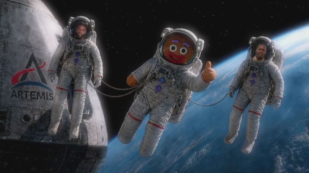 Gingerbread Man in space with Lil Yachty and Trick Williams shown on WWE SmackDown