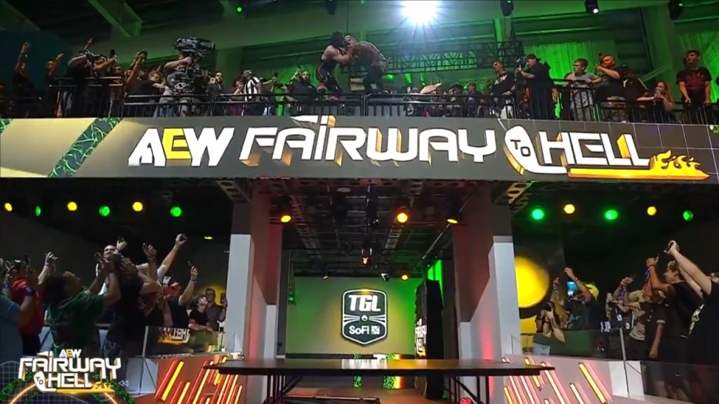WATCH: Darby Allin Crashes Off Balcony Into Tables At AEW Fairway To Hell