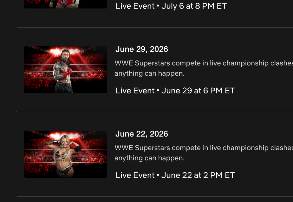 WWE RAW schedule