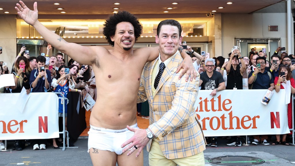 John Cena Saves Eric Andre After Wardrobe Malfunction at Movie Premiere