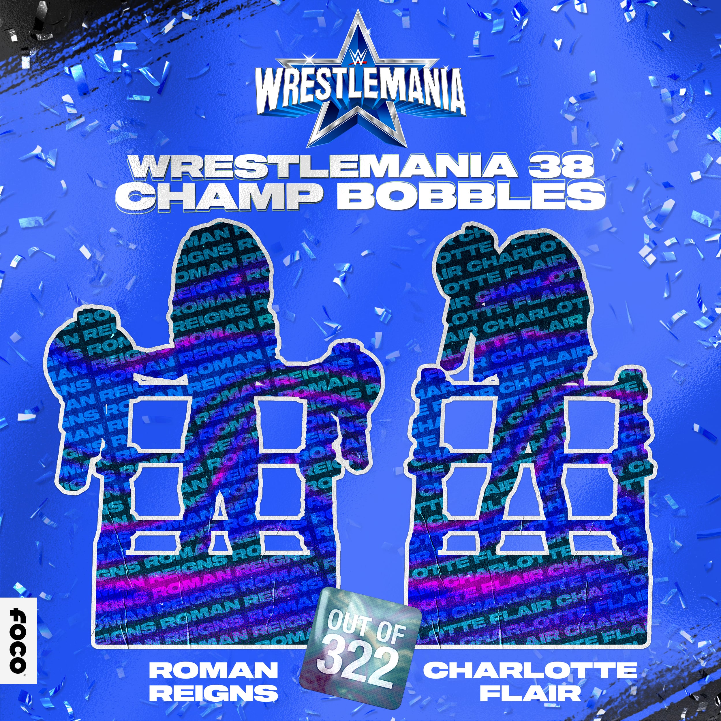 Roman Reigns Charlotte Flair Wrestlemania 38 Champ Bobbleheads